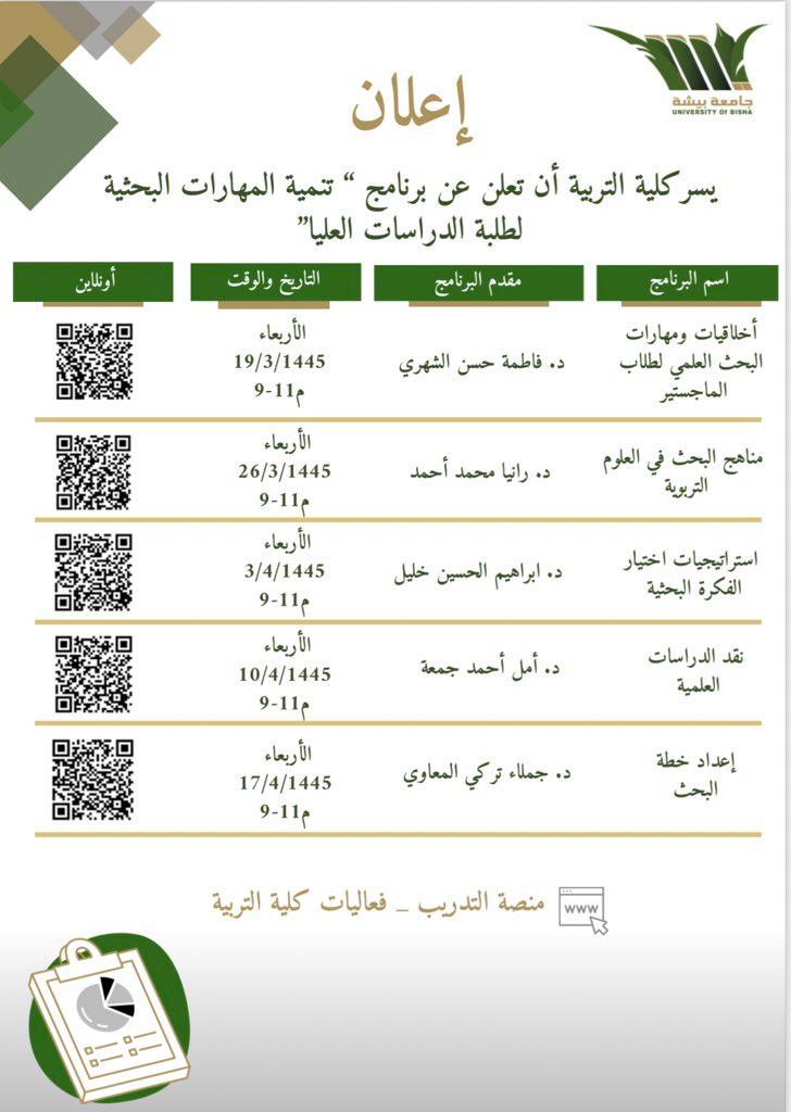 برنامج تنمية المهارات البحثية لطلبة الدراسات العليا